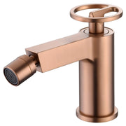 IMEX Miscelatore monocomando per bidet in ottone con finitura oro rosa spazzolato cartuccia ceramica Ø26 mm TOP set 2 flessibili 3-8 inclusi altezza 139 mm canna 138 mm – modello BDC033-2ORC