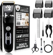 Draadloso Trimmer per Animali da Compagnia - Silenzioso - Impermeabile - Display a LED - Set di Spazzole per Pulizia - Kit per Cura delle Unghie per Cani