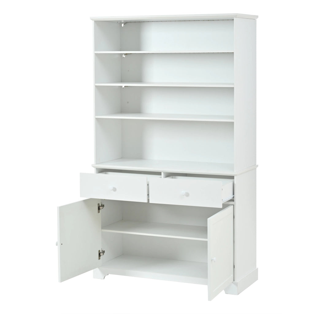 Vetrina con 2 ante; 2 cassetti; 7 vani e LED - per soggiorno - 100×38×170 cm - bianco