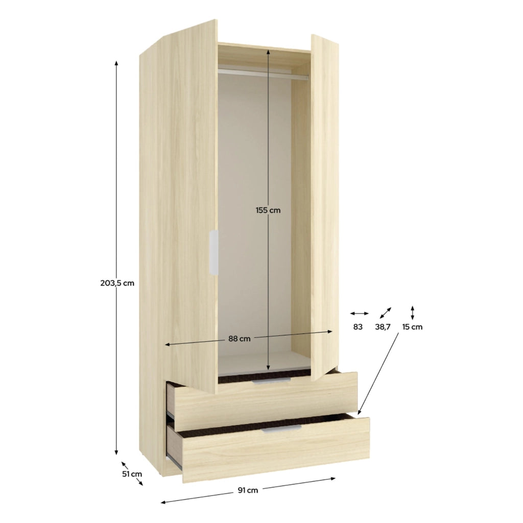 Armadio Camera da Letto Montclare, Guardaroba 2 Ante Appendiabiti, 51x204h cm Marrone