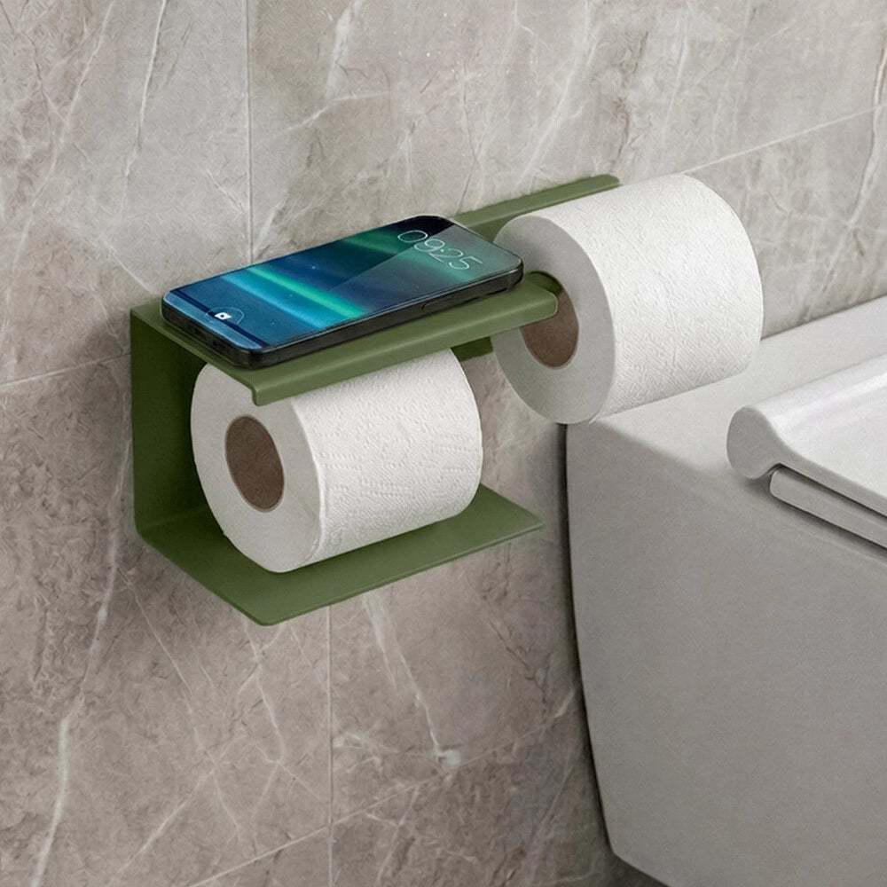 Porta rotolo con mensola bagno verde in acciaio senza fori Rea