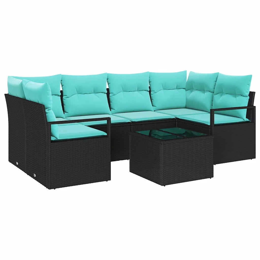 Set di divani 7 pcs Nero e Blu polyrattan