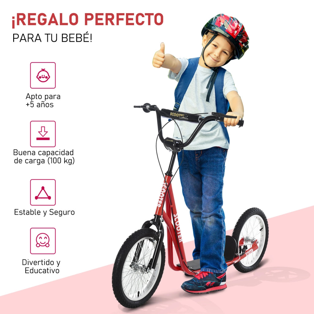 Scooter per Bambini e Adolescenti ¨C Minimal ¨C Rosso, Gomma, 139x58x90-96 cm
