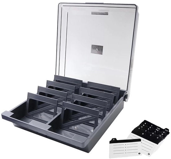 Organizzatore per biglietti da visita - Scatola per biglietti da visita multifunzionale - Divisori A-Z - Materiale ABS - Dimensioni 240x220x75mm - Capacità 1000 biglietti - Portabiglietti