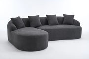 Divano modulare 3 posti con chaise longue sinistra e design curvo per soggiorno in chenille grigio scuro