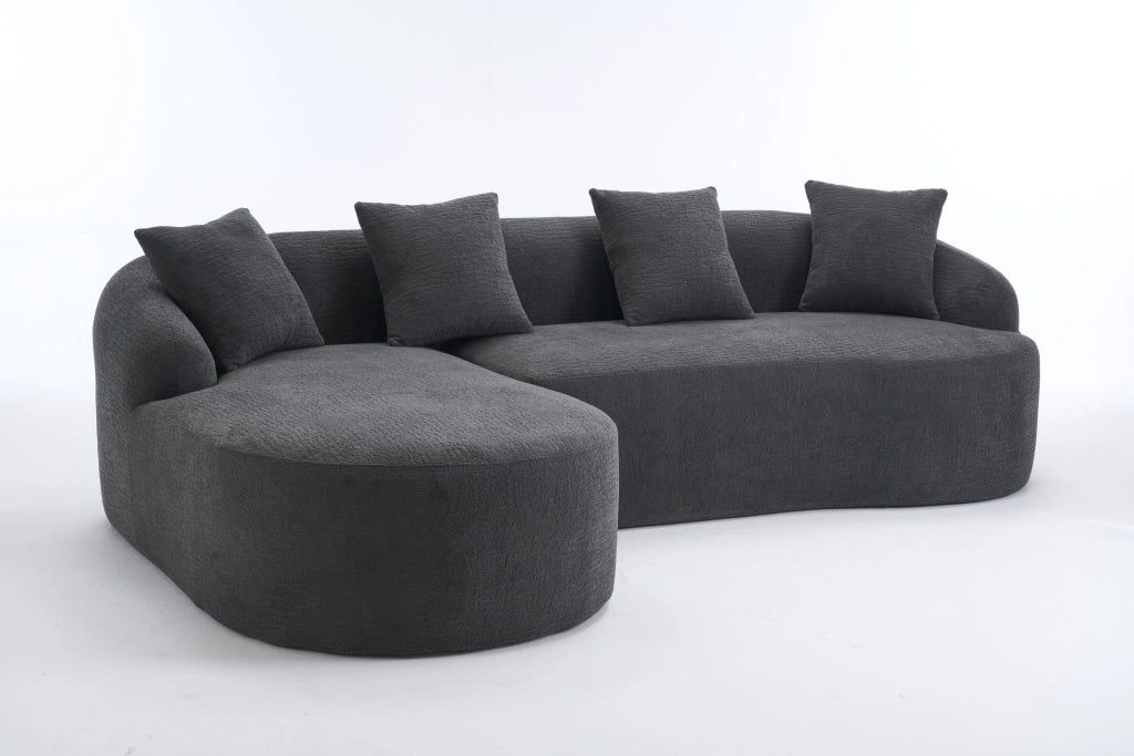 Divano modulare 3 posti con chaise longue sinistra e design curvo per soggiorno in chenille grigio scuro