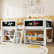 Letto singolo con ripiani e scala - Xylo - 90x200 - Pino bianco