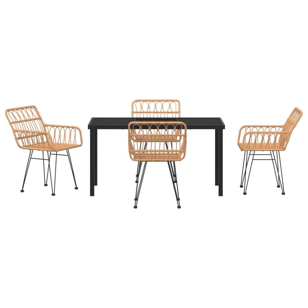 Set da pranzo in giardino 5 pezzi in polyrattan marrone