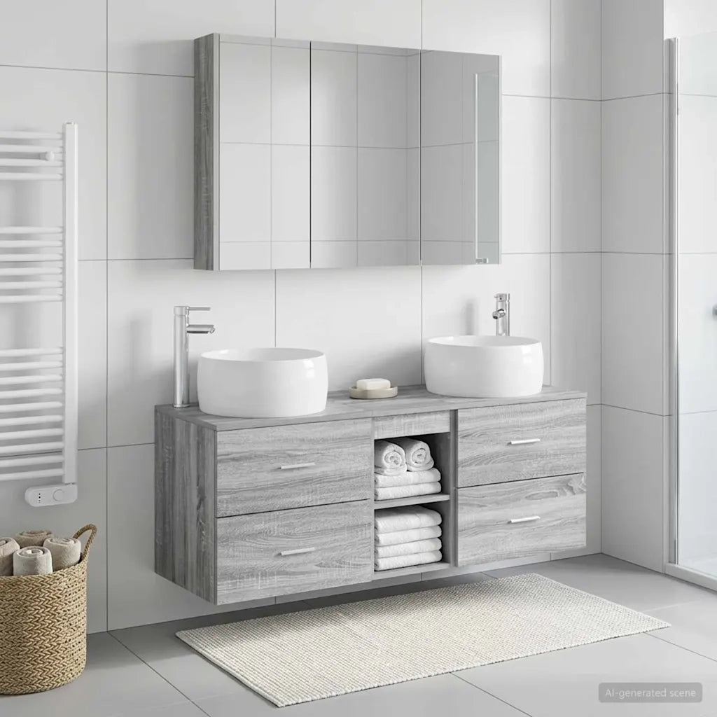 Set di mobili per il bagno 4 pcs Sonoma grigio 3407028