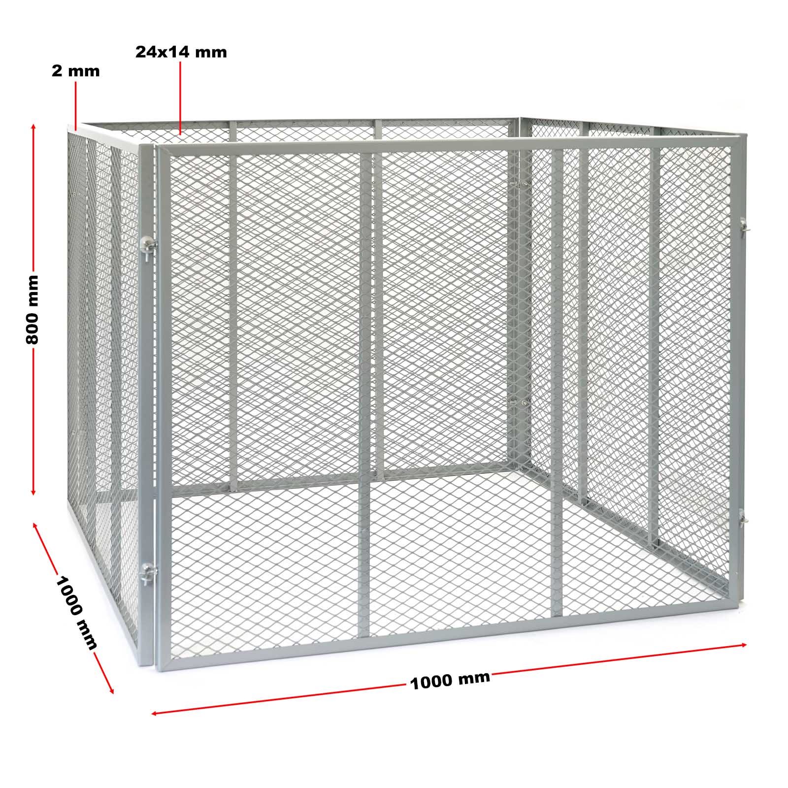 Compostiera 100x100x80cm per 800 litri di compost con griglie di metallo per il compostaggio aperto