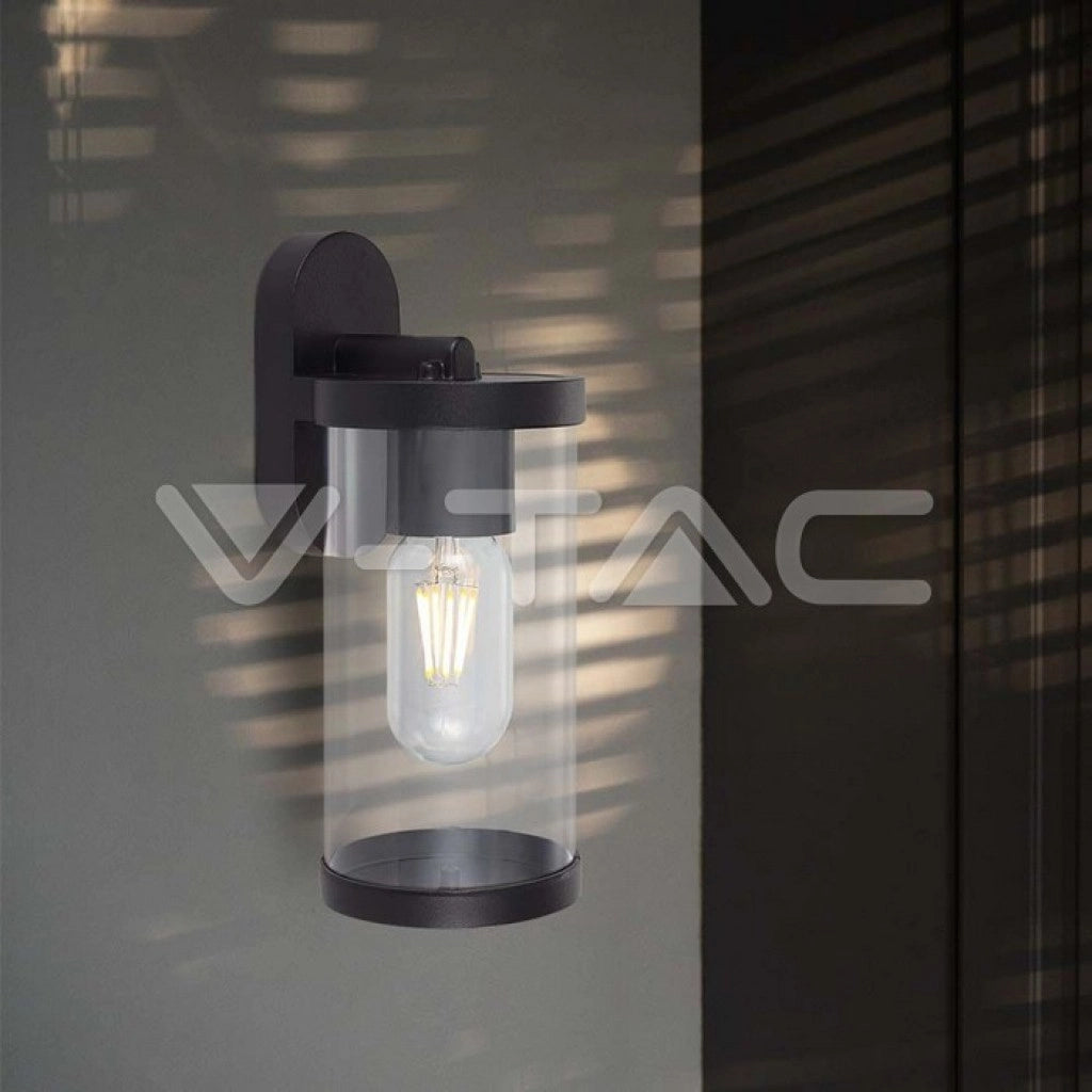 Lampada LED da Giardino Cilindrica con Portalampada E27 con Corpo Nero Copertura Trasparente IP44 - V-TAC