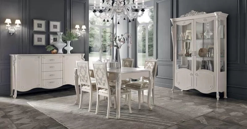 Soggiorno completo in legno shabby bianco anticato argento/oro - Mobili 2G