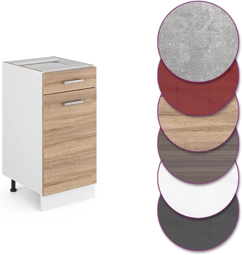 Mobiletto base per cucina R-Line, Sonoma, 40 cm senza piano di lavoro, per la libera combinazione all'interno di sistemi cucina modulari