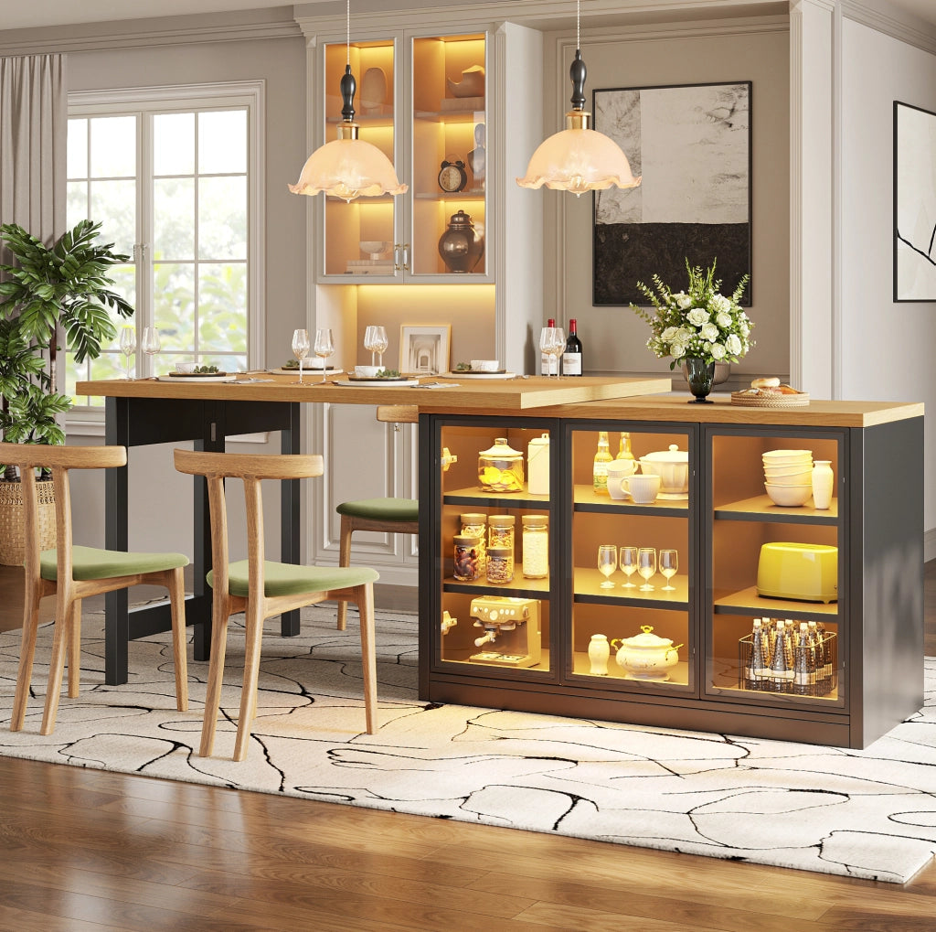 Tavolo da pranzo estensibile 120-197 cm nero MDF e vetro; mobile laterale