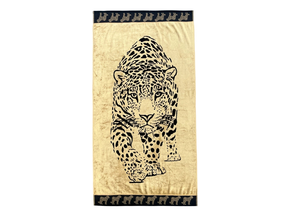 Telo Mare Jacquard Spugna Asciugamano Spiaggia Disegno Pantera - Telo Mare - Oro