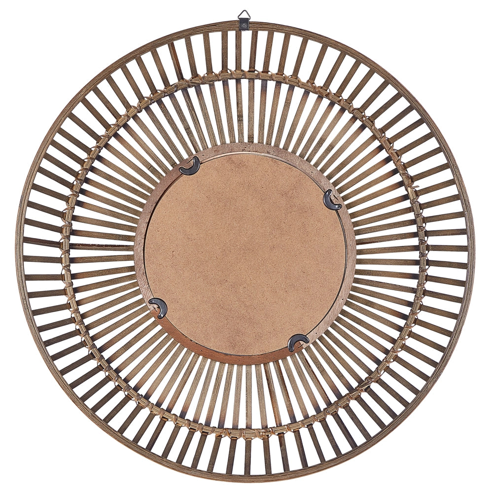 Specchio Rotondo Decorativo in Legno Scuro Stile Boho ø 66 cm rustico tradizionale soggiorno camera da letto
