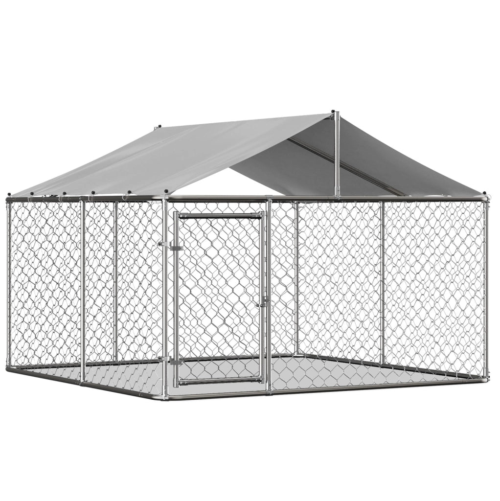 Recinto per cani 230x230x117 cm con tetto; struttura robusta in acciaio zincato; argento