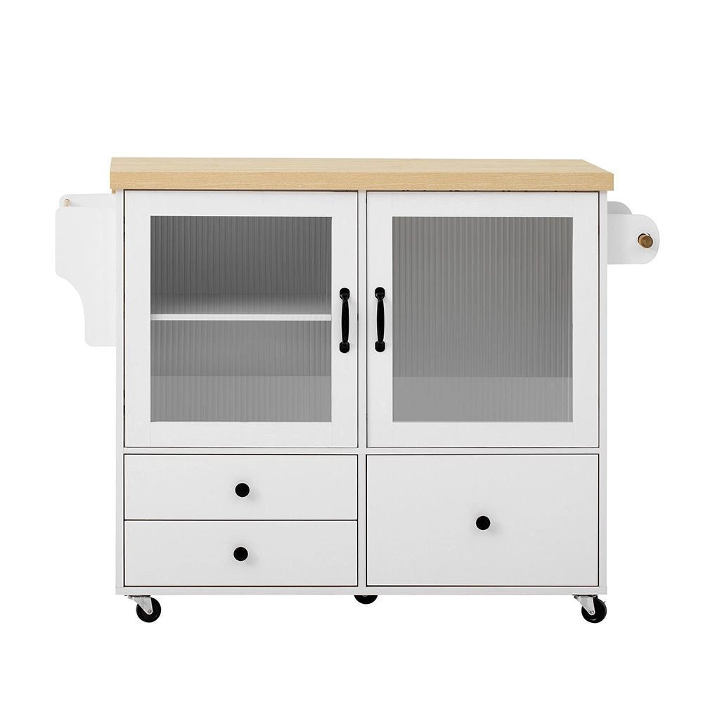 ?lot di cucina mobile con ruote e tavolo allungabile - Xylo - Portabottiglie e spazio di archiviazione, ideale per cucina e sala da pranzo (bianco)