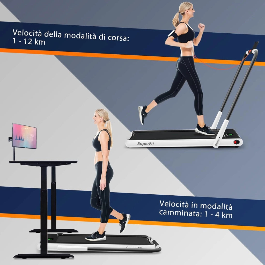 Tapis Roulant 2 in 1, Tapis Roulant Elettrico Pieghevole Salvaspazio da 0,75HP con App e Telecomando, Supporto per Cellulare, Display a LED e Altoparlante (Bianco)