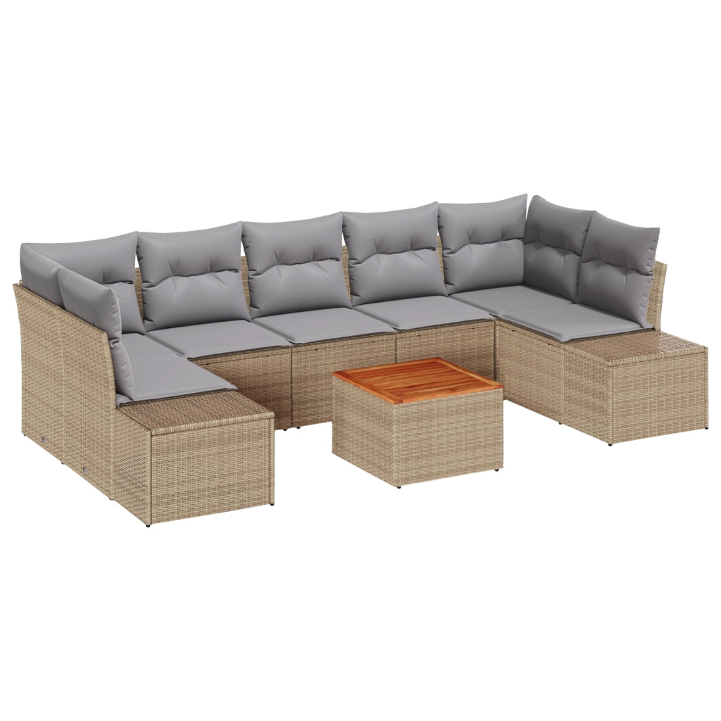 Set di SofÃ  da Giardino 8 Pezzi con Cuscini Beige Rattan Sintetico Acacia