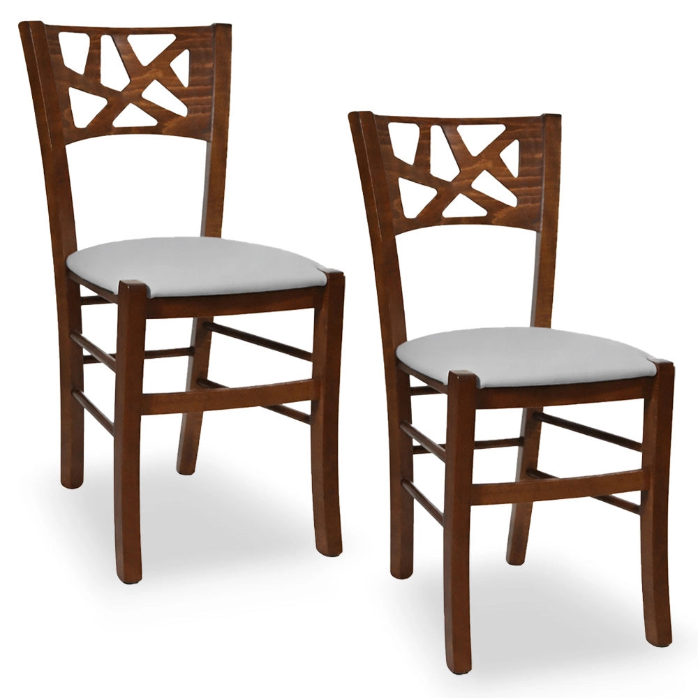 Sedie sala pranzo Sissy in legno noce scuro con seduta imbottita grigia set da 2