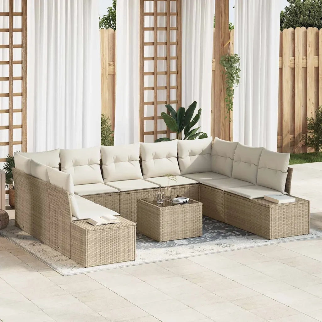 Set Divano da Giardino con cuscino 10 pcs Beige polyrattan