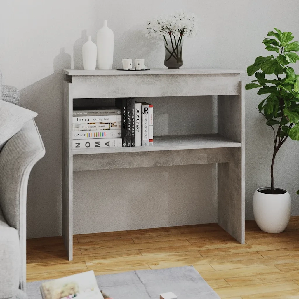 Tavolino Consolle-Tavolino da soggiorno-Tavolo Grigio Cemento 80x30x80cm Legno Multistrato