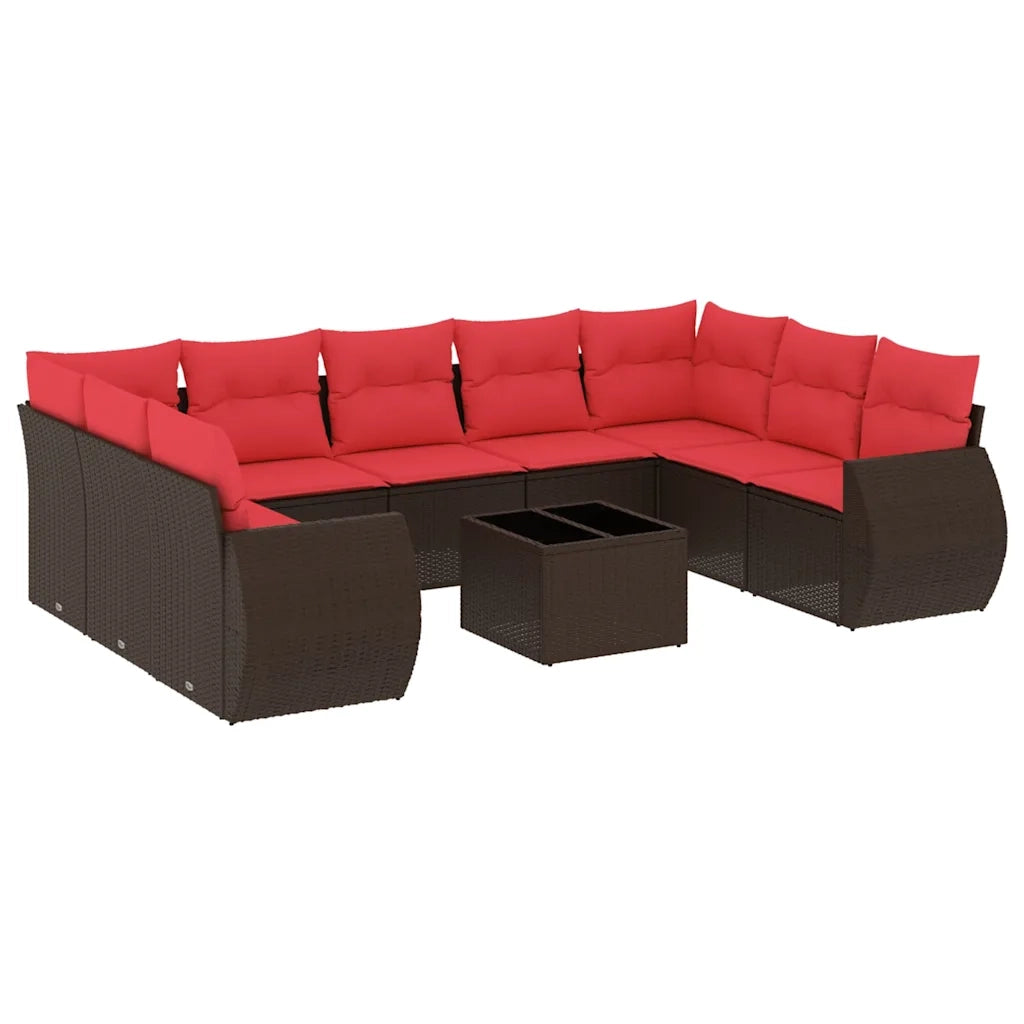 Set Divani da Giardino 10 pz con Cuscini Marrone in Polyrattan 3221813