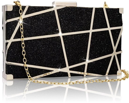 Borsa da sera per donna piccola con catena stile crossbody, schiena tasca, clutch nera per donne per feste e cocktail party e gala.