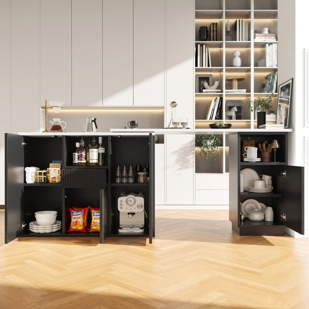 OKWISH Tavolo bar girevole con vani aperti e chiusi, piano effetto marmo, design moderno, per cucina soggiorno