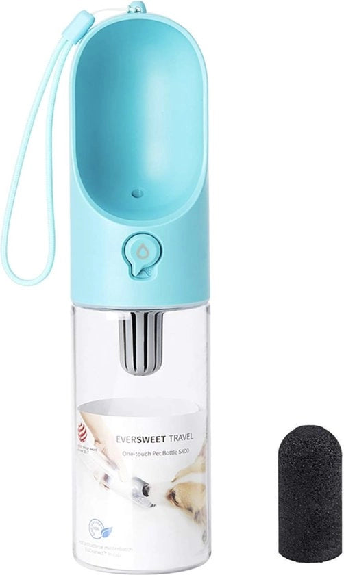 Bottiglia da viaggio per cani, flacone da 400 ml impermeabile all'acqua, colore blu