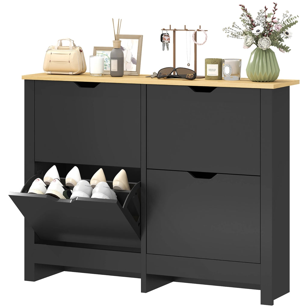Scarpiera con cassetti e ripiani regolabili ¨C zephmum ¨C nero e legno naturale 60x30x100