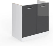 Mobile lavello cucina R-Line, Antracite lucido, 80 cm senza piano di lavoro, per la libera combinazione all'interno di sistemi cucina modulari