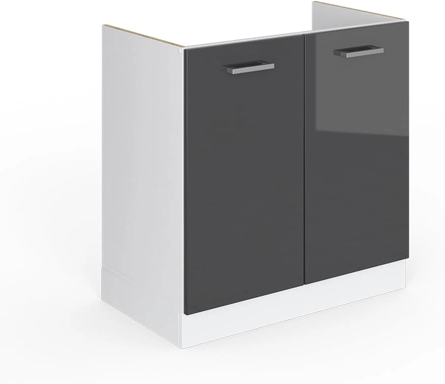 Mobile lavello cucina R-Line, Antracite lucido, 80 cm senza piano di lavoro, per la libera combinazione all'interno di sistemi cucina modulari