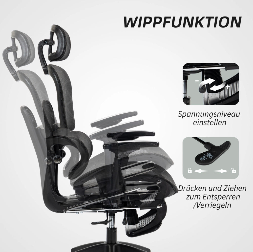 Sedia da ufficio ergonomica in rete con poggiapiedi