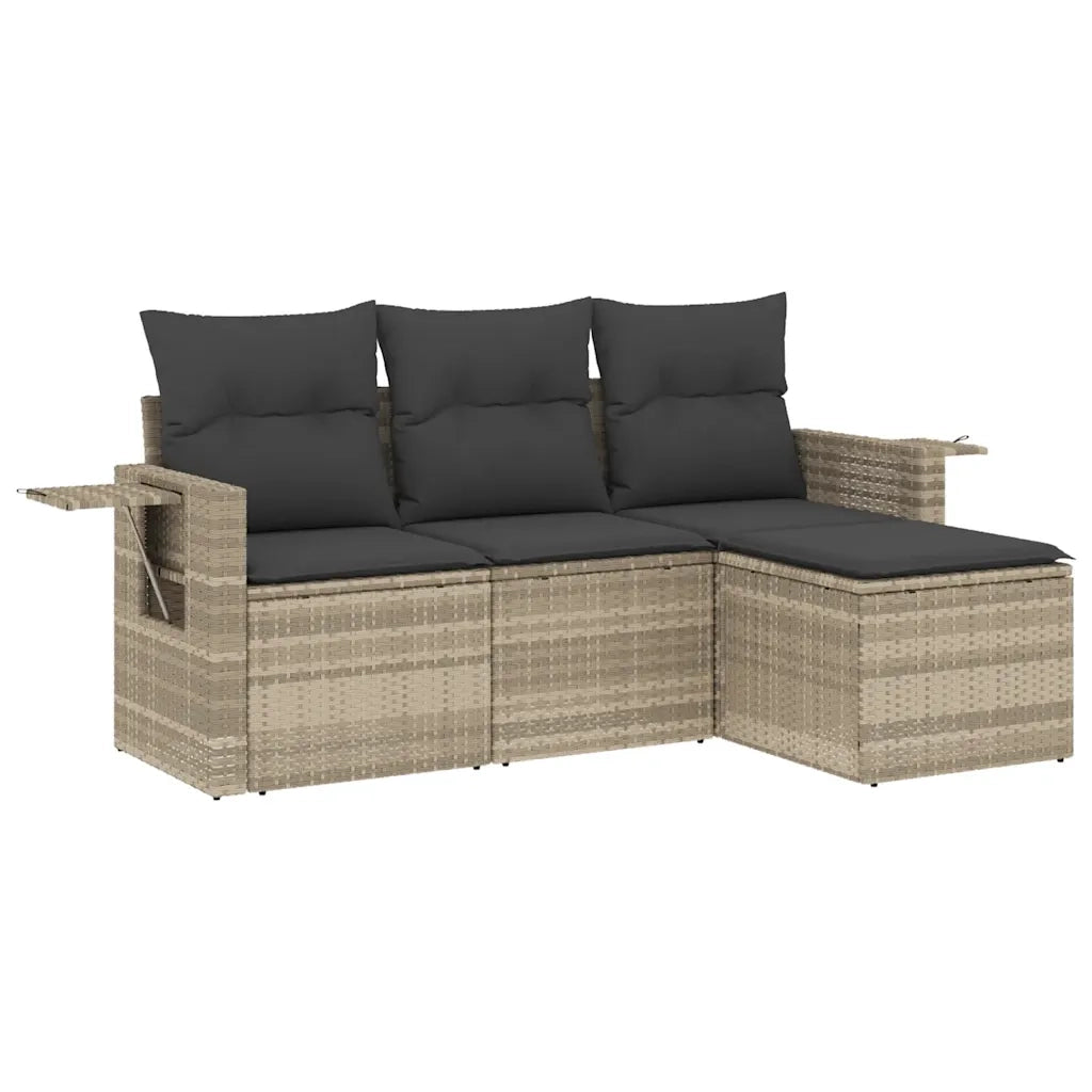 Set Divano da Giardino 4pz con Cuscini Grigio Chiaro Polyrattan