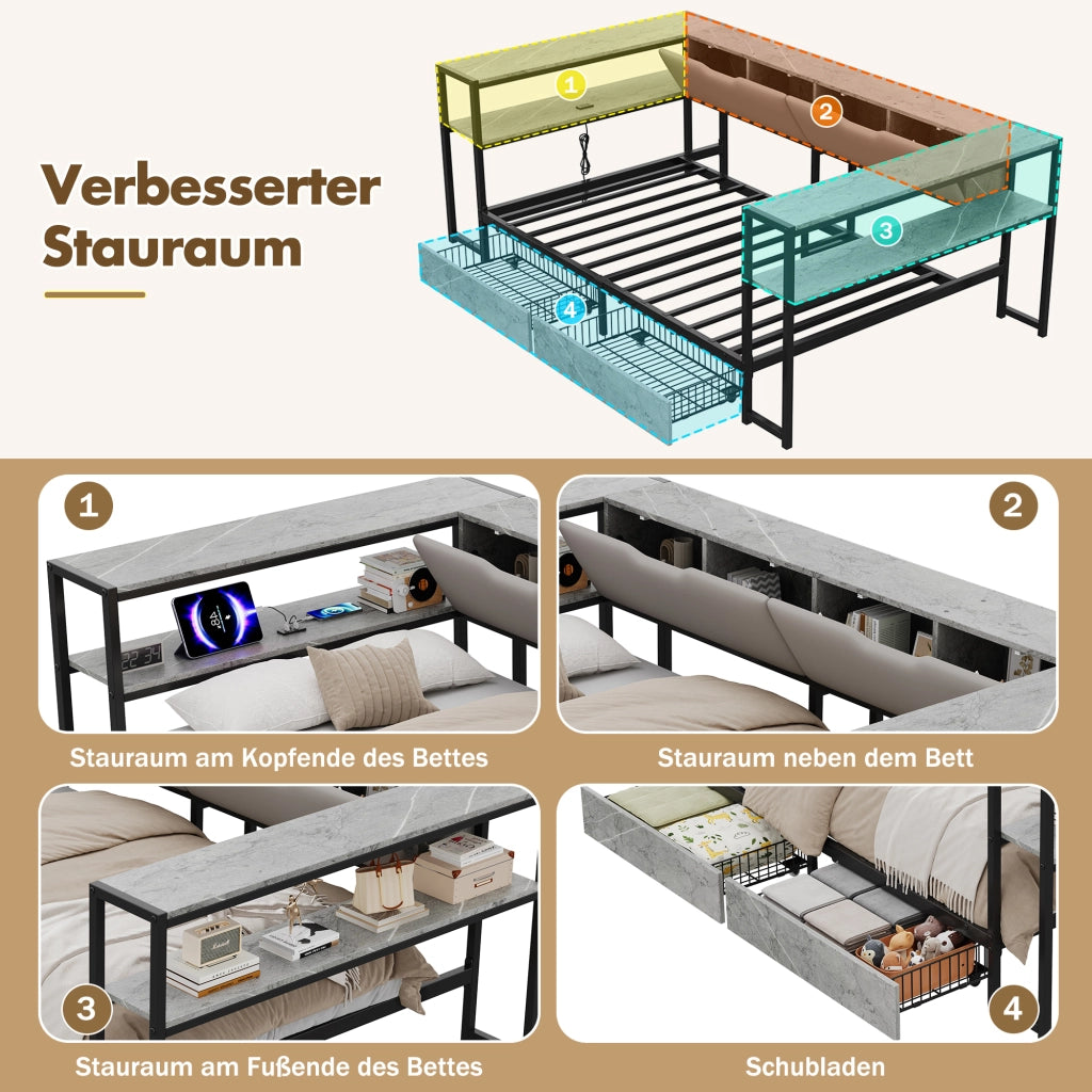 Letto poltrona con funzione divano e contenitore in MDF e metallo 90x200 cm