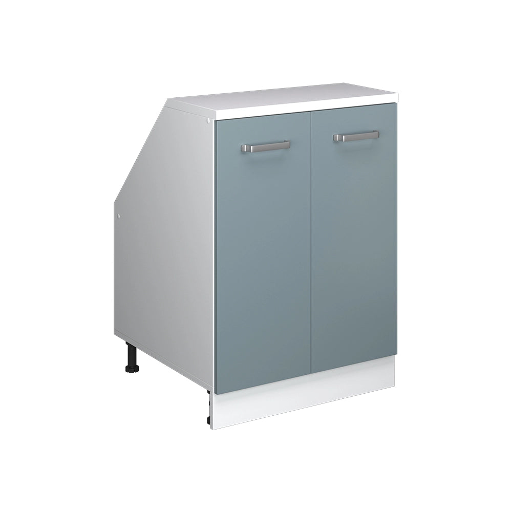 Mobile cucina sottotetto R-Line Grigio-blu/Bianco 60 cm con 2 porte, carcassa 60 cm profondità Vicco