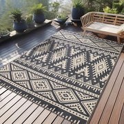 Tappeto Esterno Resistente all'Uso Esterno, Piuma in Plastica Pieghevole Lavabile Resistente ai Raggi UV Invertibile Matrimonio per Balcone Giardino per Terrazza Campeggio Pic-Nic (120 x 180 cm, Nero & Beige)