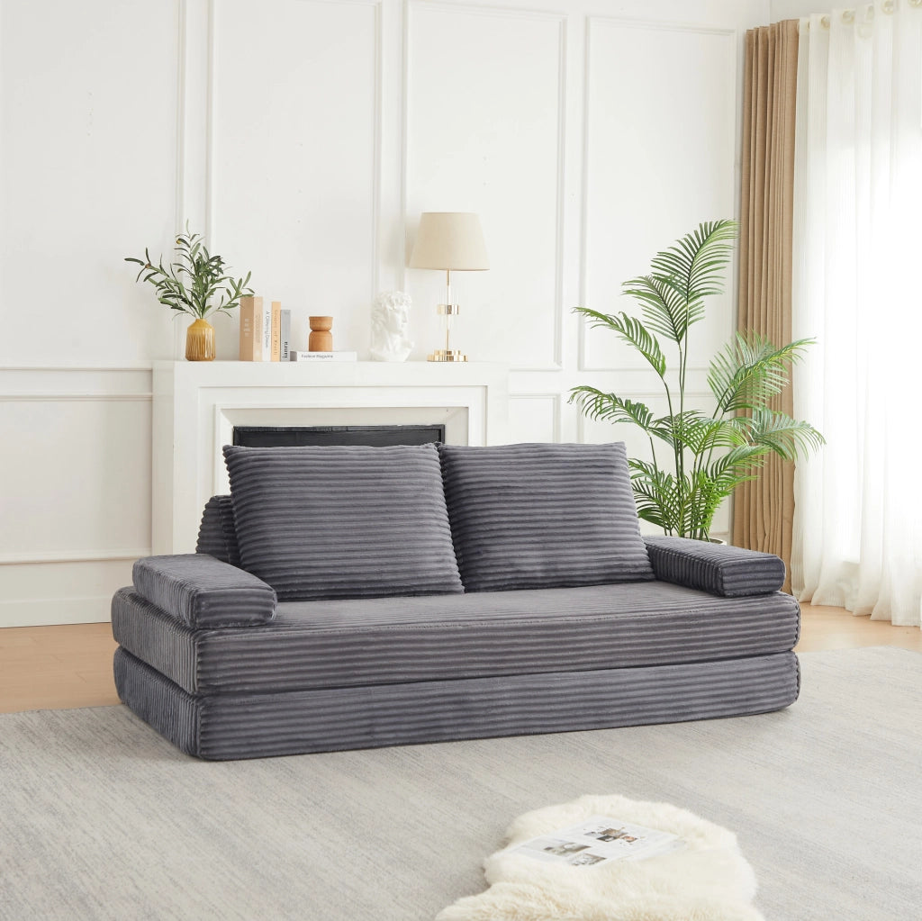 Divano modulare ULEVR 211,5 cm in velluto a coste grigio con schienali e braccioli mobili
