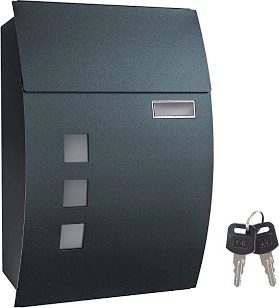 Cassetta Postale - Cassetta Postale da Parete - Chiusura Regolabile - Supporto per Nome - Chiavi - Colore Antracite - 32 x 10 x 45 cm