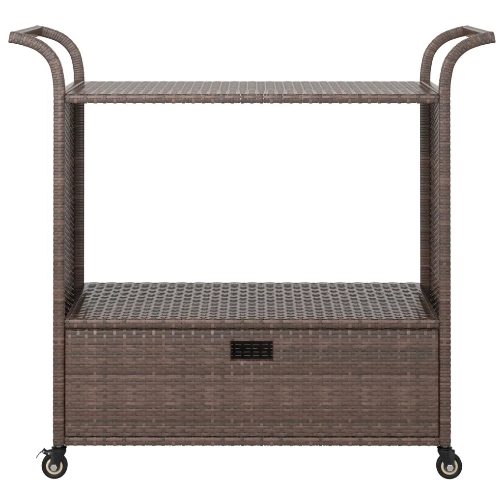 Carrello da Bar con Cassetto Marrone 100x45x97 cm in Polyrattan 316662