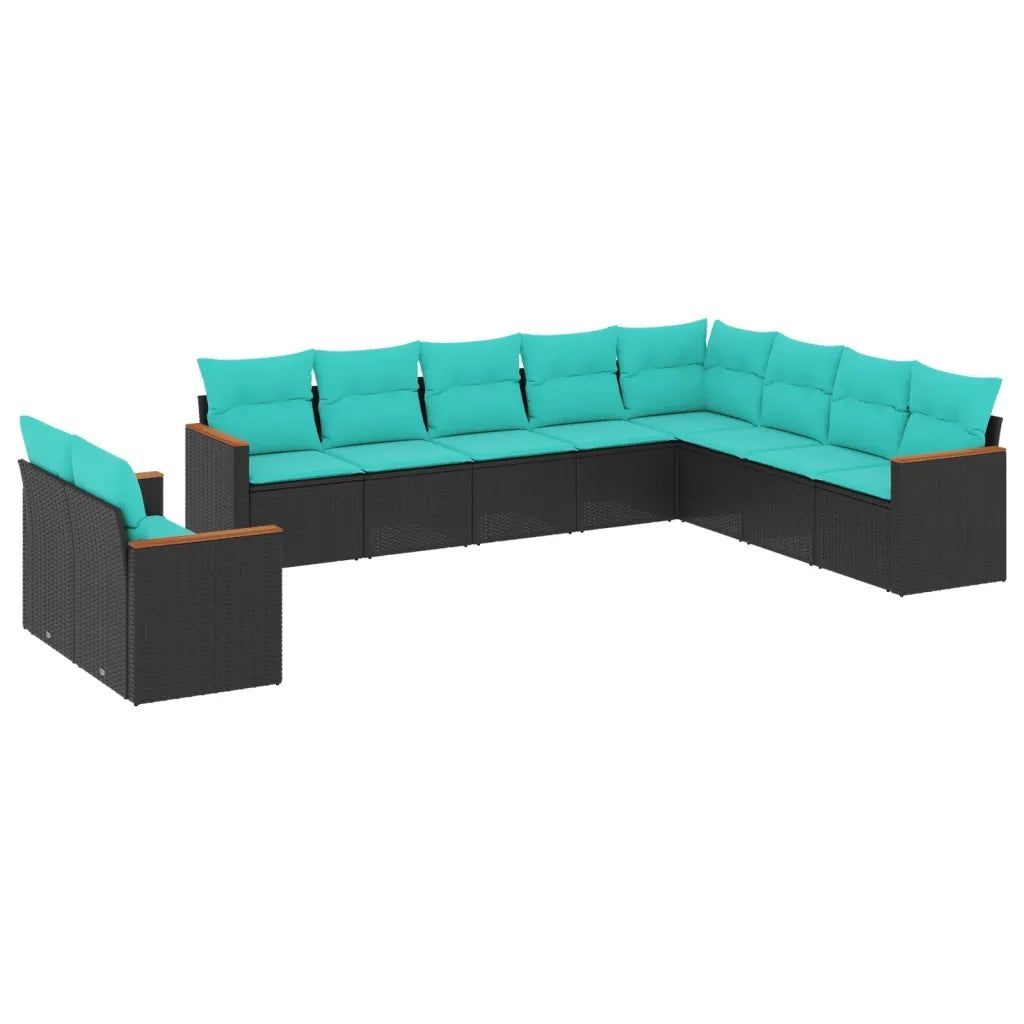Set Divani da Giardino 10 pz con Cuscini Nero in Polyrattan 3226113