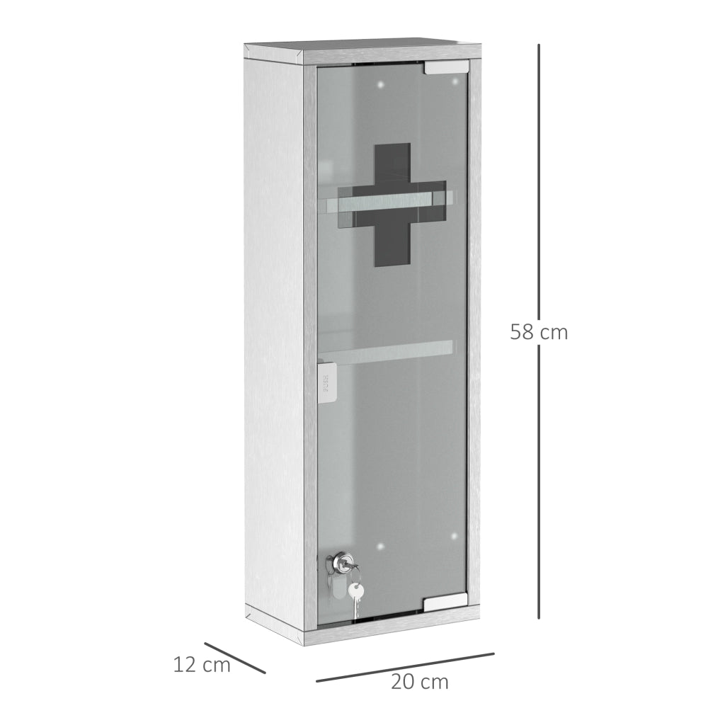 Armadietto Farmacia Parete ¨C Xylo ¨C Acciaio Inox con Vetro Temperato, 20x12x58 cm