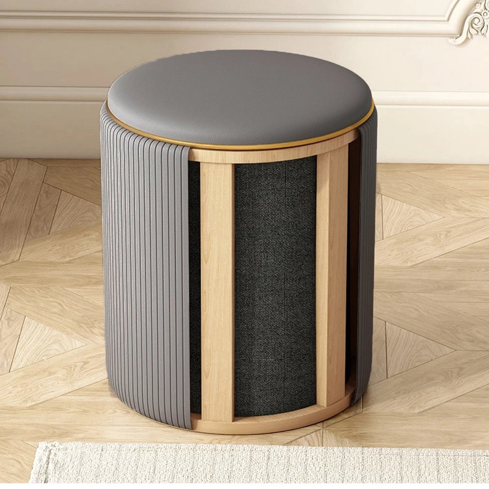 Pouf Contenitore Ecopelle Grigio Decoro Oro Poggiapiedi Seduta Imbottita 35x45cm