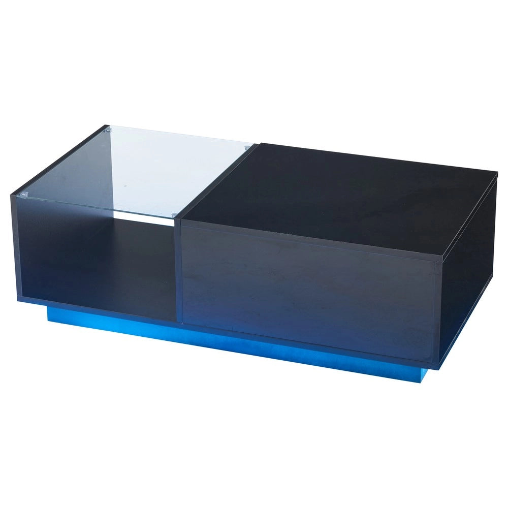 Tavolino da Caff¨¨ con LED e Vano Contenitore ¨C MINIMAL ¨C Bianco Lucido, Altezza Regolabile, 50x100x33-46 cm