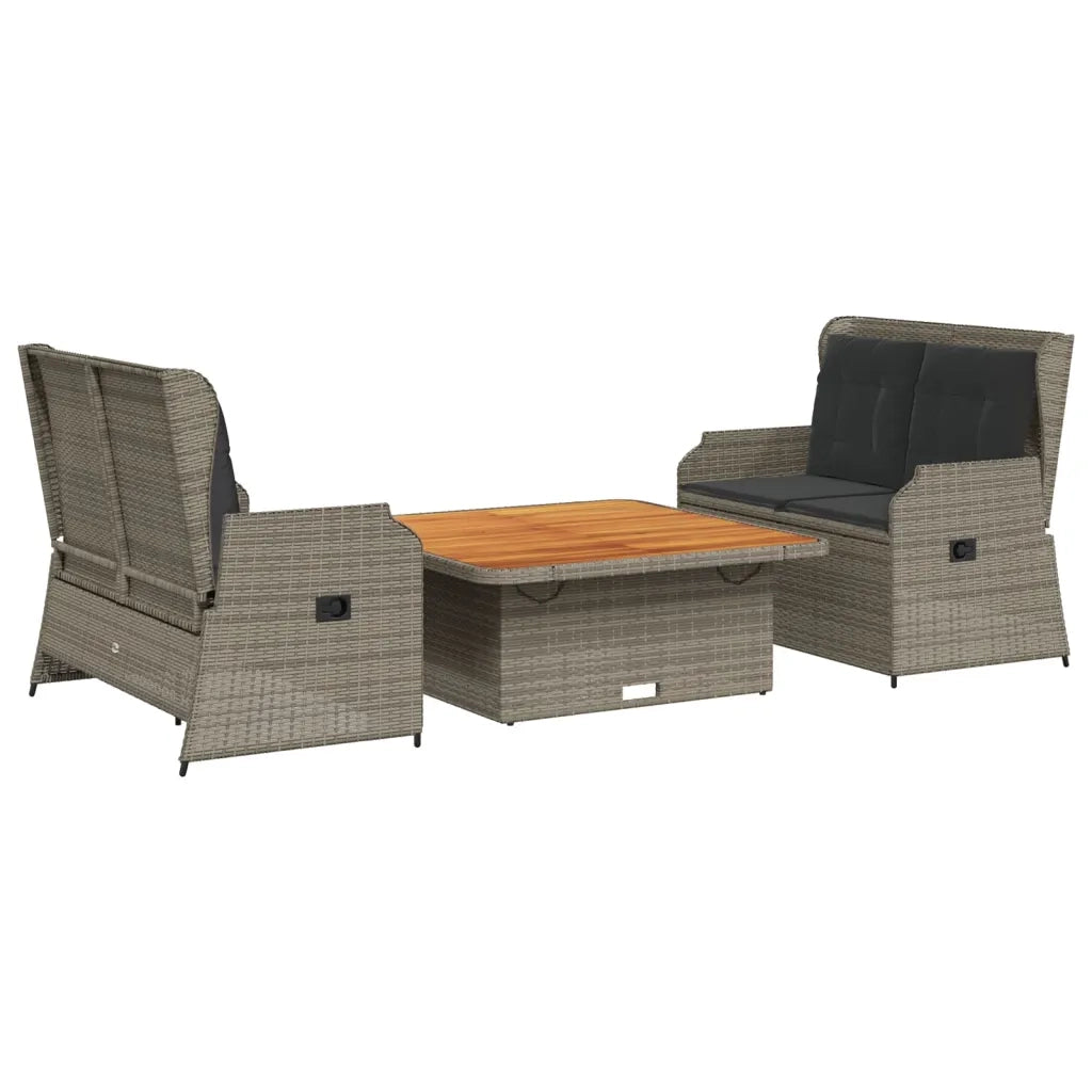 vidaXL Set Divani da Giardino 3 pz con Cuscini in Polyrattan Grigio