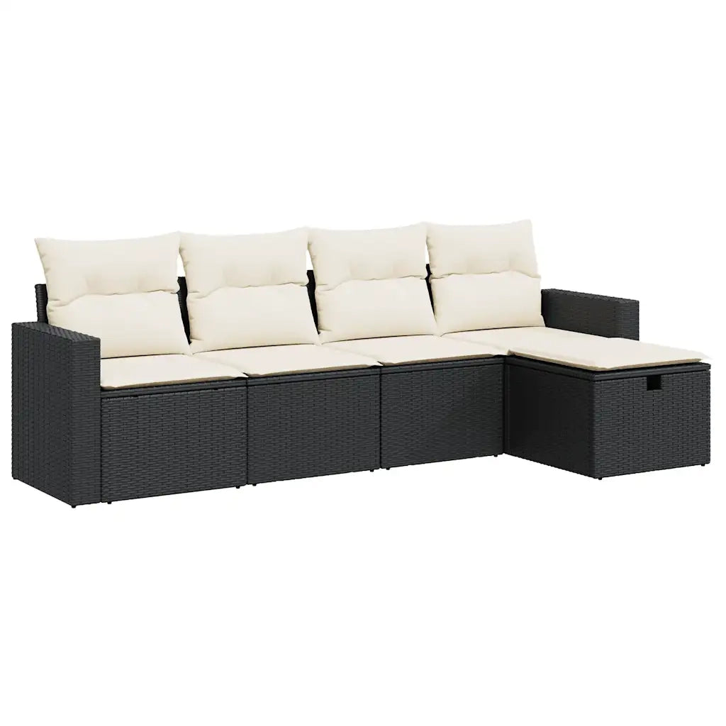 vidaXL Set Divani da Giardino 5 pz con Cuscini in Polyrattan Nero