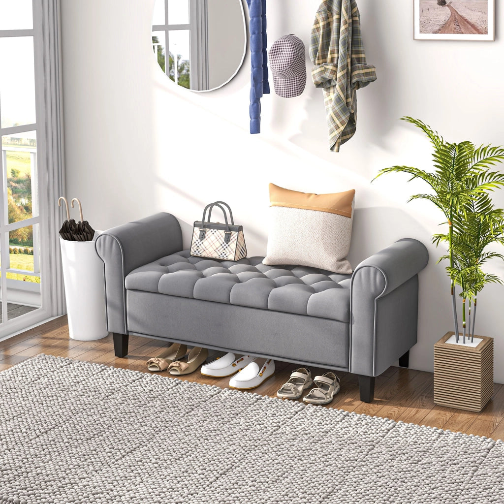 Pouf contenitore con braccioli ¨C zephmum ¨C tessuto velluto grigio 126x48.5x57 cm
