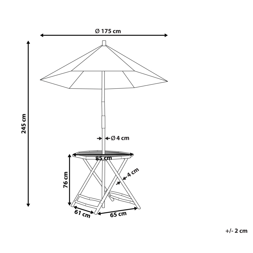 Tavolo bistrot pieghevole legno di bambù chiaro con ombrellone 245 cm giardino terrazza balcone